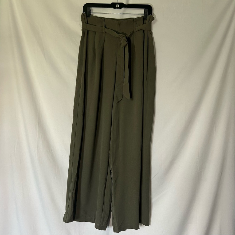 Green Wide Leg Pants with Tie-Belt NWOT